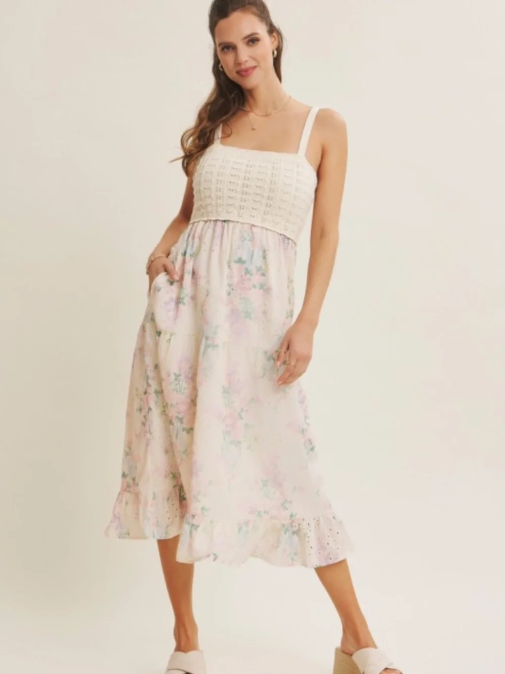 Dreamiest Crochet Twofer Midi Dress With Eyeelt - Picture 3 of 6